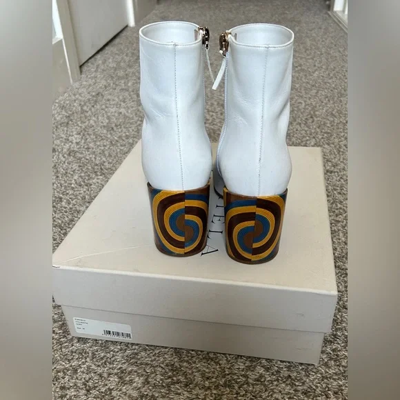 Gabriela Hearst white Tito boot with rainbow block heel